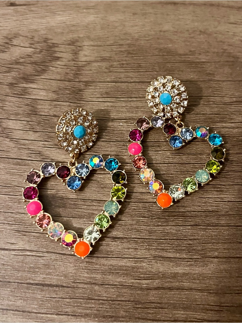 NEW Park Lane Jazzy Earrings Multi-Color Crystal Heart Statement Jewelry